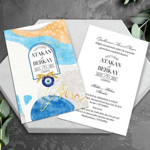 Zarfı Sulu Boya Desenli İçi Sade Sünnet Davetiyesi