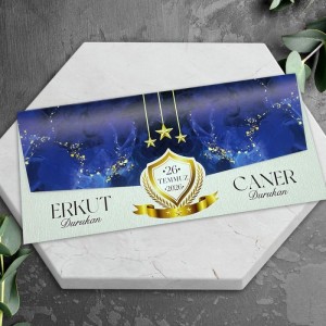 Koyu Lacivert Zeminli Üstten Katlamalı Sünnet Davetiyesi