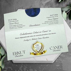 Koyu Lacivert Zeminli Üstten Katlamalı Sünnet Davetiyesi