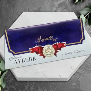 Üstten Katlamalı Lacivert Maşallahlı Sünnet Davetiyesi