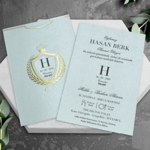 Açık Mavi Üstten Kesik Zarfa Yaldız Süslemeli Sünnet Davetiyesi