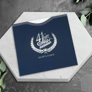 Lacivert Kare Üstten Kesik Zarfa Yaldız Baskılı Sünnet Davetiyesi