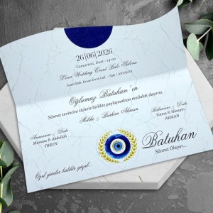Lacivert Üstten Katlamalı Nazar Boncuklu Sünnet Davetiyesi