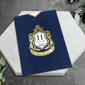 Lacivert Üstten Kesik Zarflı Yaldız Süslemeli Sünnet Davetiyesi