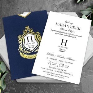 Lacivert Üstten Kesik Zarflı Yaldız Süslemeli Sünnet Davetiyesi