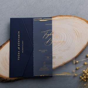 Siyah Zarflı Kenarları Altın Yaldızlı Asetat Davetiye