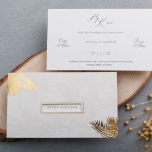 Yatay Yandan Çekmeli Altın Yaldız Süslemeli Davetiye