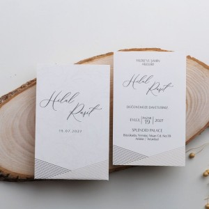 Üstü Açık Zarfa Gri Çizgili Tasarımlı Sade Davetiye