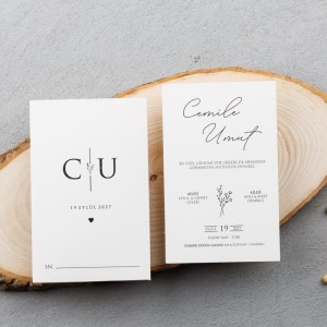 Üstü Açık Beyaz Sade Zarfı İsim Baskılı Davetiye