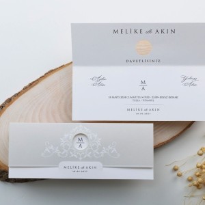 Yuvarlak Pencereli Sade Motifli Üstten Katlamalı Davetiye
