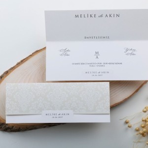 Zarfsız Zemin Sade Desenli Katlamalı Düğün Davetiyesi