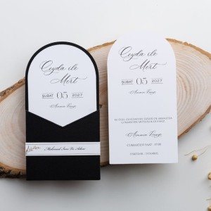 Dışı Siyah Özel Kesim Oval Düğün Davetiyesi