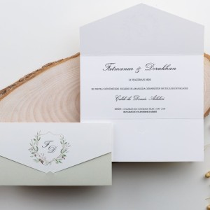 Gri Beyaz Renk Kombinli Sade Katlamalı Düğün Davetiyesi