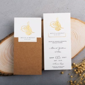Kraft Kağıt Özel Kesim Zarflı Tuğralı Düğün Davetiyesi