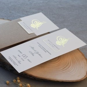 Kraft Kağıt Özel Kesim Zarflı Tuğralı Düğün Davetiyesi