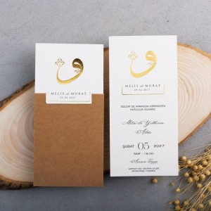 Kraft Kağıt Özel Kesim Zarflı Vavlı Düğün Davetiyesi
