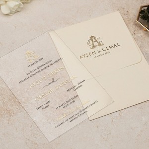 Krem Zarflı İçi Asetat Düğün Davetiyesi