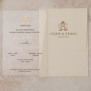 Krem Zarflı İçi Asetat Düğün Davetiyesi
