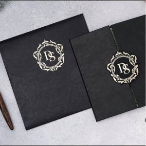 Siyah Ortaya Katlanan Yaldız Süslü Çantalı Düğün Davetiyesi