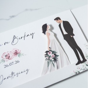 Sade Çiçekli Gelin Damat Hareketli Davetiye