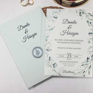 Açık Gri Zarfa Baskılı Mühürlü Düğün Davetiyesi