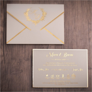 Krem Yaldız Süslemeli Zarflı Davetiye Tasarımı