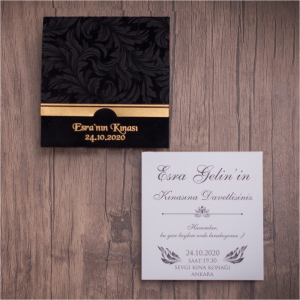 Siyah Kare Kadife Katlamalı Zarflı Davetiye