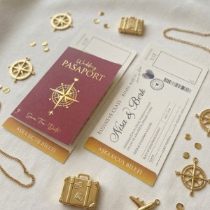 Bordo Altın Renkli Yazılı Pasaport Davetiye