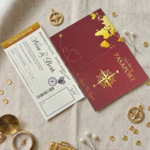 Bordo Altın Renkli Yazılı Pasaport Davetiye