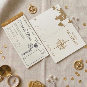 Beyaz Altın Renkli Yazılı Pasaport Davetiye