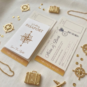 Beyaz Altın Renkli Yazılı Pasaport Davetiye