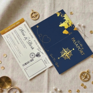 Lacivert Altın Renkli Yazılı Pasaport Davetiye