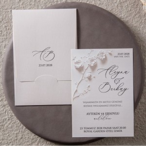 İçi Sade Çiçek Tasarımlı Sade Zarfı Baskılı Davetiye Modeli