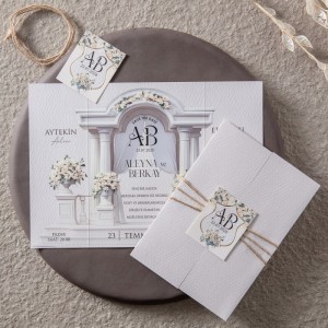 İçi Sütunlu Tasarımlı Katlamalı Dışı İpli Etiketli Davetiye Modeli