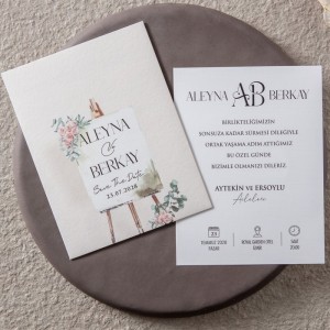 Zarfında Tablo Şövalyesi Tasarımlı Sade Davetiye Modeli