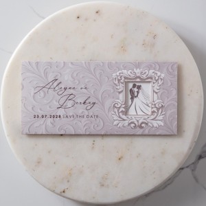 Bej Desenli Pencereli Zarflı Gelin Damatlı Davetiye