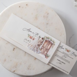 Gelin Damatlı Hareketli Ahşap Kapılı Düğün Davetiyesi