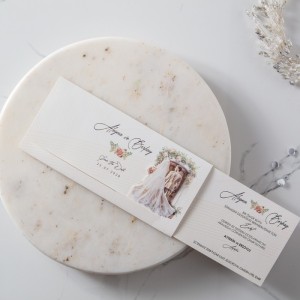 Gelin Damatlı Hareketli Ahşap Kapılı Düğün Davetiyesi