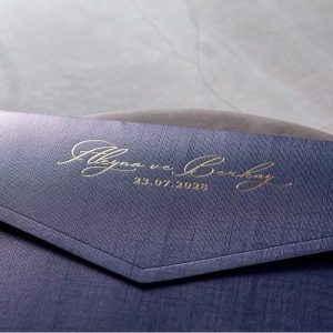 Lacivert Zarfa Yaldız Baskılı Şeffaf Asetat Düğün Davetiyesi