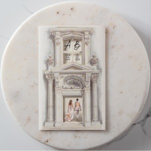 Zarfı Pencereli Gelin Damat Resimli Özel Davetiye Modeli