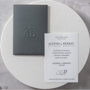 Antrasit Zarfa Kabartma Baskılı Davetiye Modeli