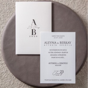 Beyaz Sade Tasarımlı Dikdörtgen Düğün Davetiyesi