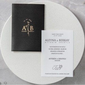 Siyah Özel Fantezi Kağıttan Yaldız Baskılı Düğün Davetiyesi