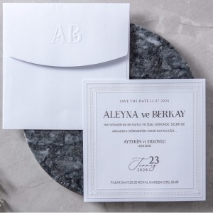 Sade İç Kenarları Kabartmalı Zarfı Kabartma Baskılı Davetiye