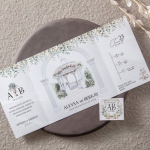 Üçe Katlanan İçi Çiçek Tak Tasarım Davetiye Modeli