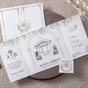 Üçe Katlanan İçi Çiçek Tak Tasarım Davetiye Modeli