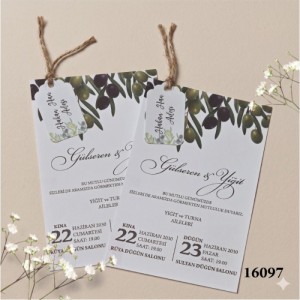 Zeytin Tasarımlı İpli Etiketli Zarfsız Davetiye Modeli