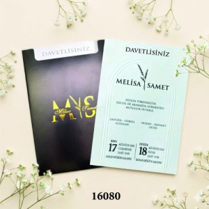 Üstten Açık Siyah Zarfa Yaldız Baskılı Düğün Davetiyesi