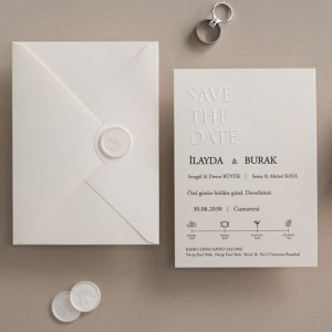 Beyaz Save The Date Yazılı Sade Nikah Davetiyesi