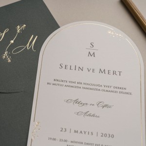 Yeşil Oval Kapaklı Zarflı İçi Oval Davetiye